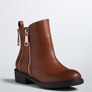 Torrid Double Zipper Ankle Boots in Cognac
